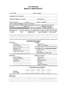 tax worksheet checklist preparation blatner mineo itemized deductions expenses preparing taxes includes important questions file
